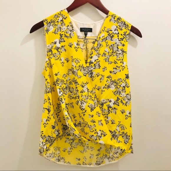 Rag & Bone Victor Silk Floral Top yellow XXS - Picture 3 of 11